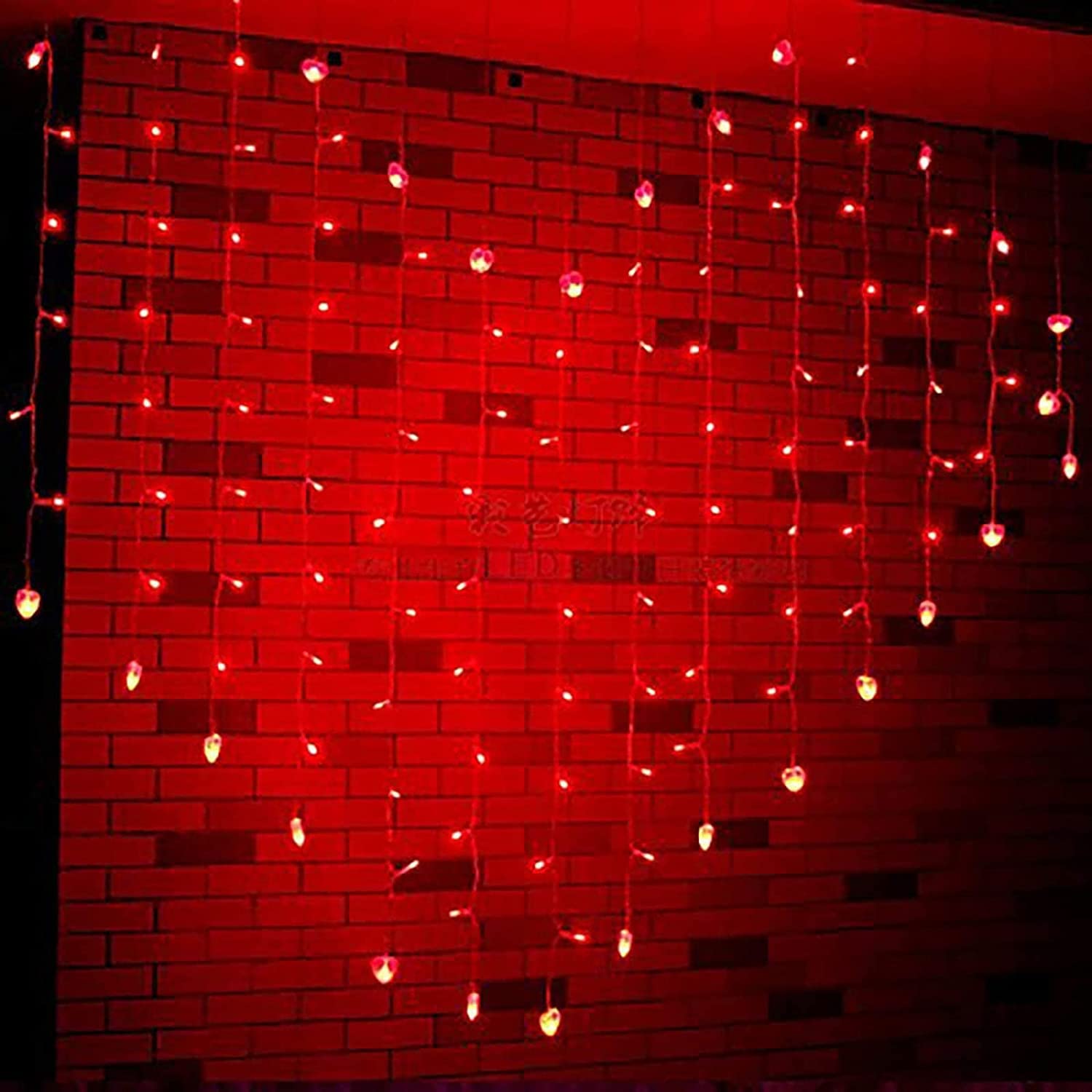 Luci fatate, Tenda Luminosa a Forma Cuore, 124 LED 124 LED 2M x 1.5M Tenda Luminosa a Forma Cuore Lampadario Porta USB Feste Camera Letto Matrimonio Decorare