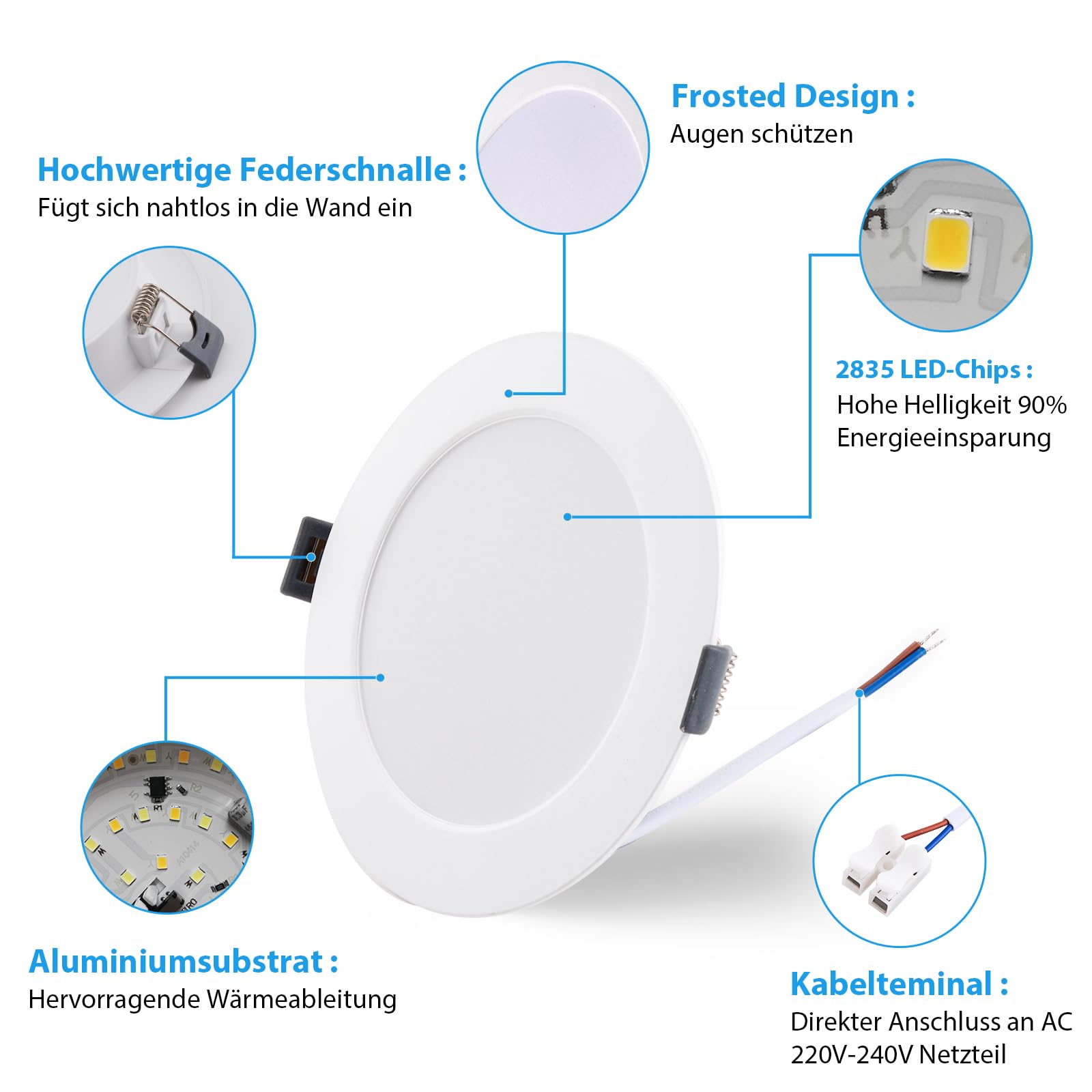 20 Stück LED Einbaustrahler 230V IP44 7W 3CCT 630lm Ausschnitt Ø95-110mm | Grebeam LED Einbaustrahler 110mm Ultra Slim Einbautiefe 30mm Warmweiß/Neutralweiß/Kaltweiß für Badezimmer Schlafzimmer