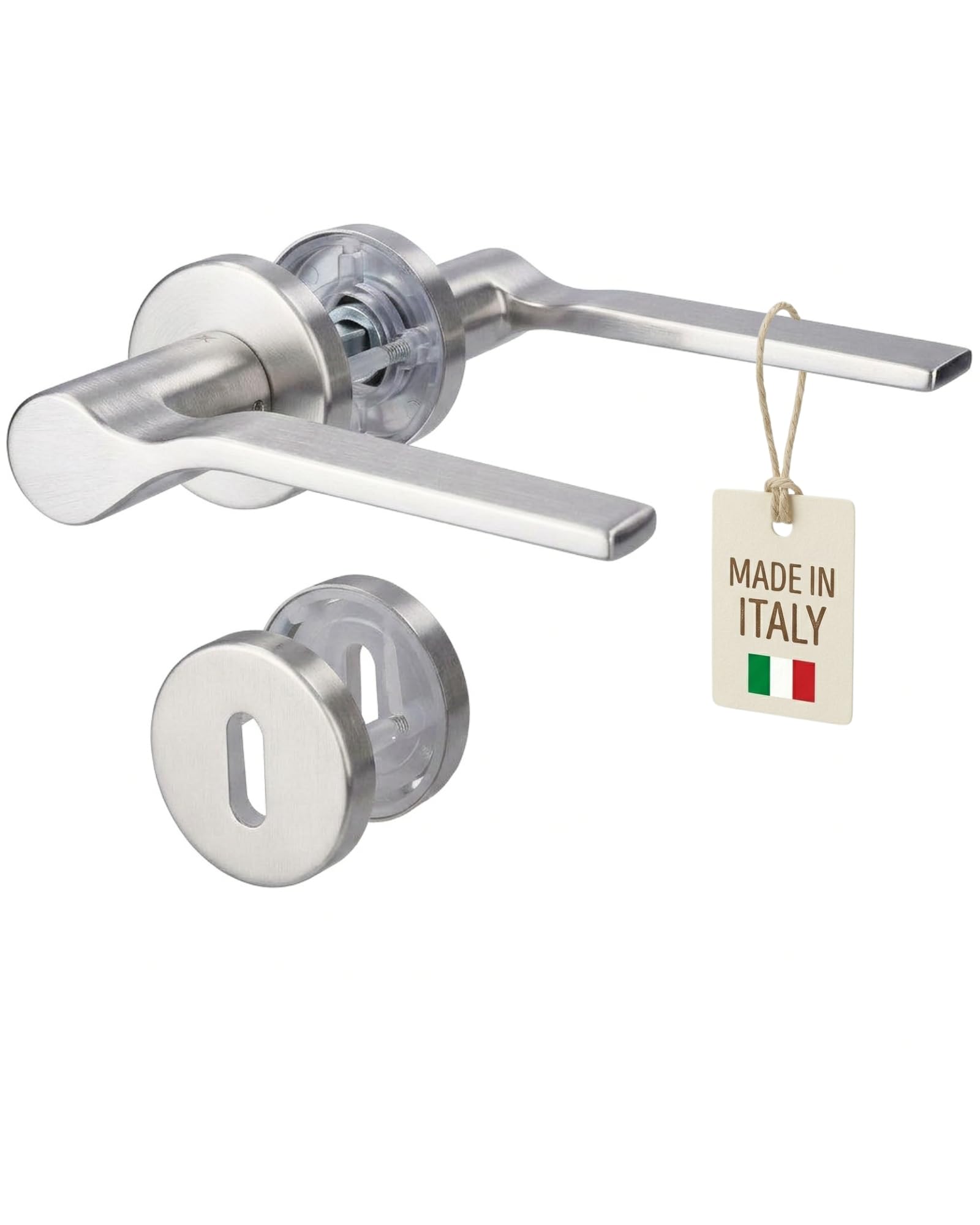 Gedotec Onda Door Handle Set for Interior Doors Made of Metal, Rosette Fitting BB Deadlock Chrome Satined, Door Handle for Room Door, Handle Set Round Rosette for Door Thickness 35 to 47 mm