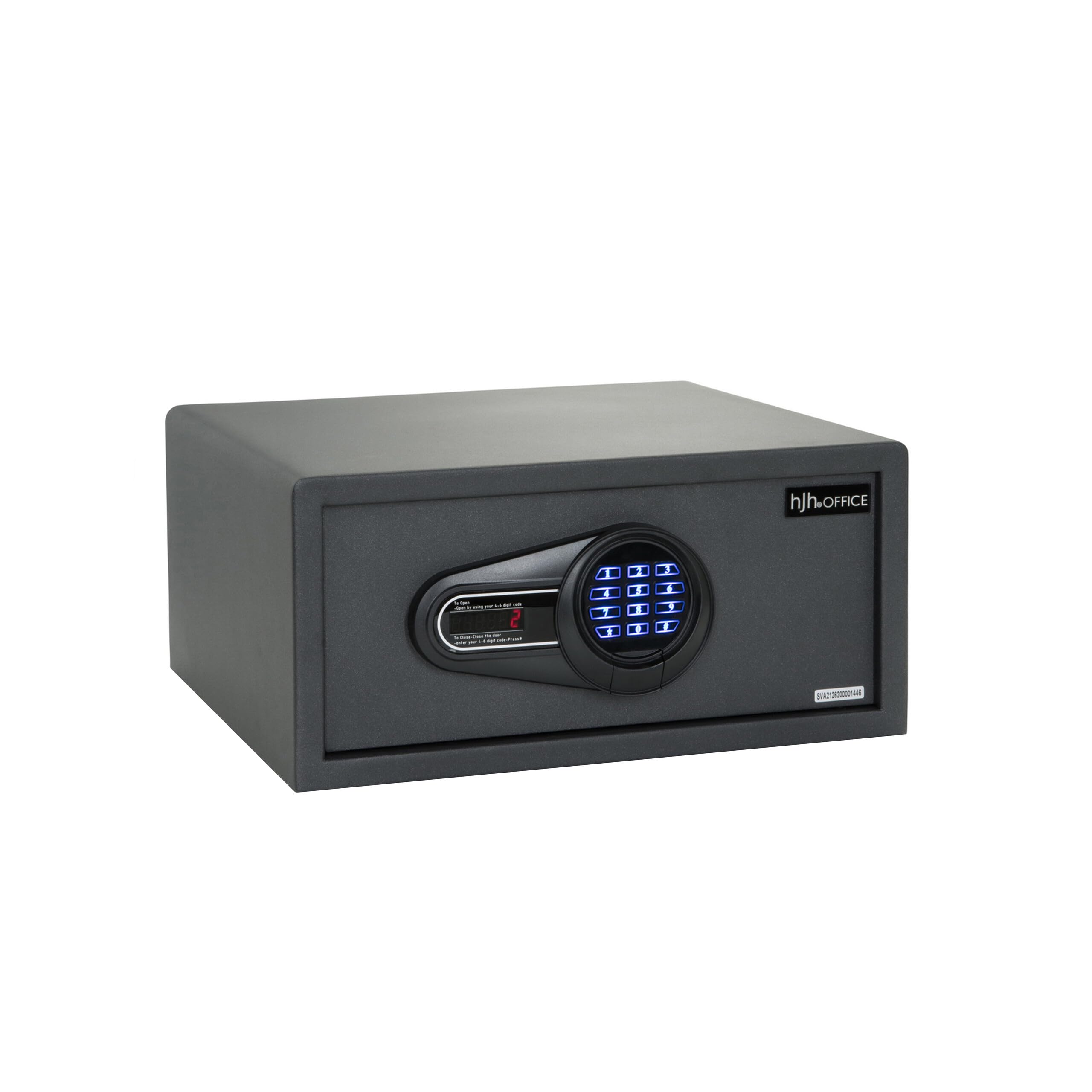hjh OFFICE 830038 Caja fuerte de seguridad electrónica SAFE COMPACT I 25,5 L, Acero, con teclado y cerradura para llave, 20x42x37cm, Negro