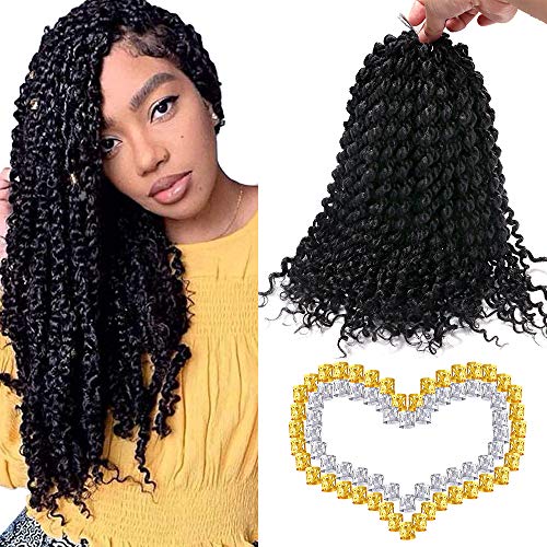 Fluffy Spring Twist Curly Crochet Hair 4 Pack Passion Twist Hair Black Synthetic Hair 14 Inch Pre-twisted Passion Twist Two Strands Crochet Braids(1B)