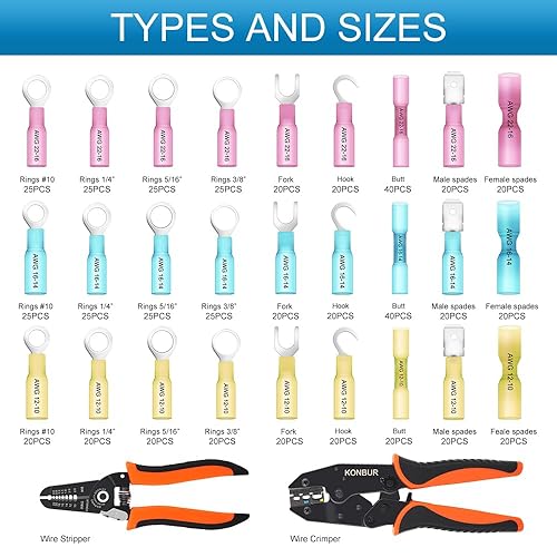 Miniatura 8 de 620 conectores de alambre termorretráctiles  Kit de terminales eléctricos aislados  Surtido de conectores de crimpado automotriz marino impermeable