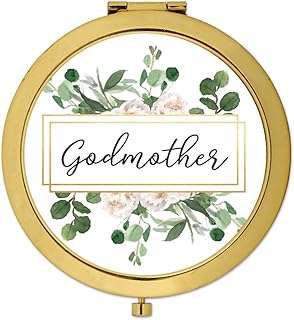 Andaz Press Gold Compact Mirror Wedding Gift, Godmother, Greenery Green Leaves with Frame, 1-Pack, Wedding Gifts Ideas