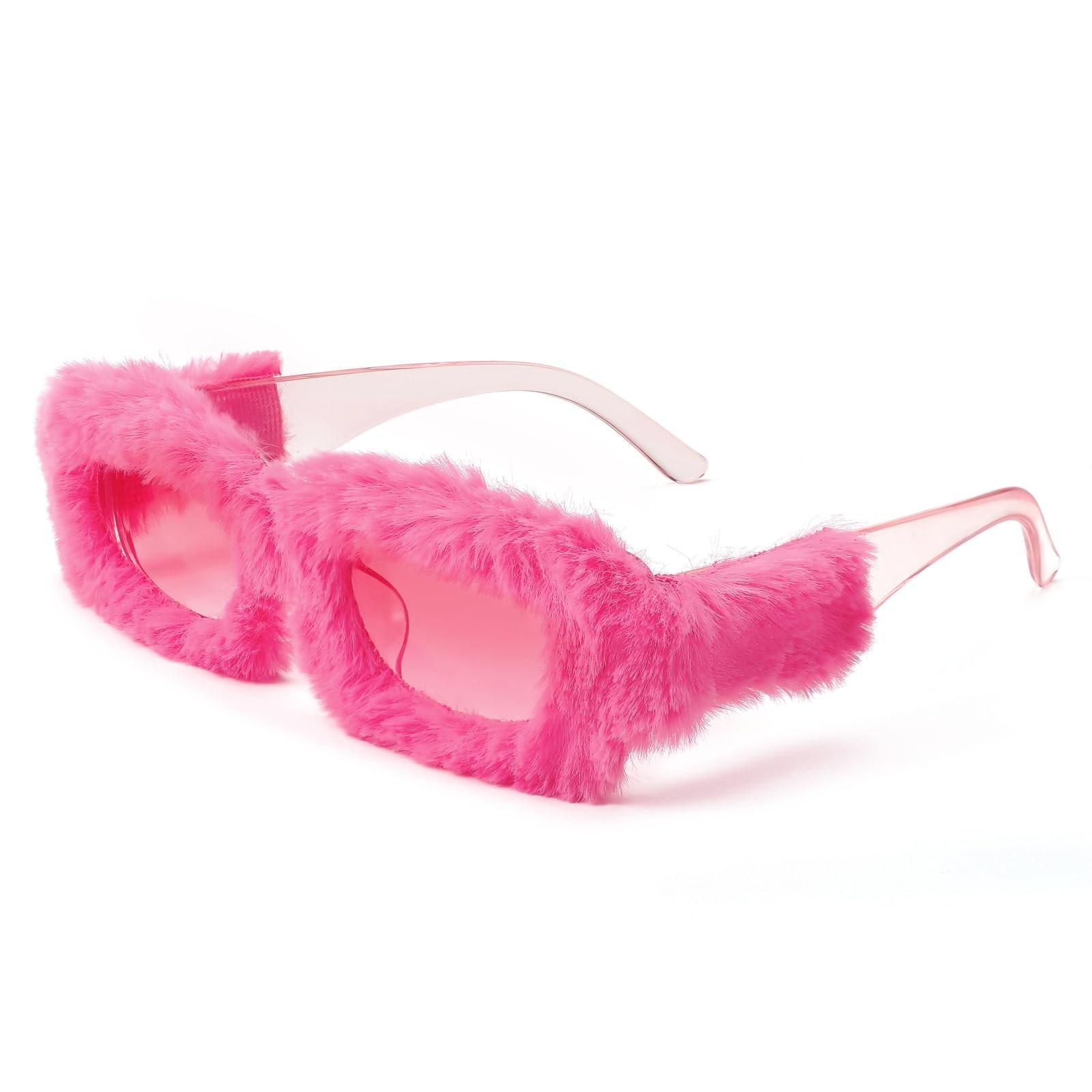 FEISEDY Women Plush Fuzzy Small Rectangle Sunglasses Punk 
