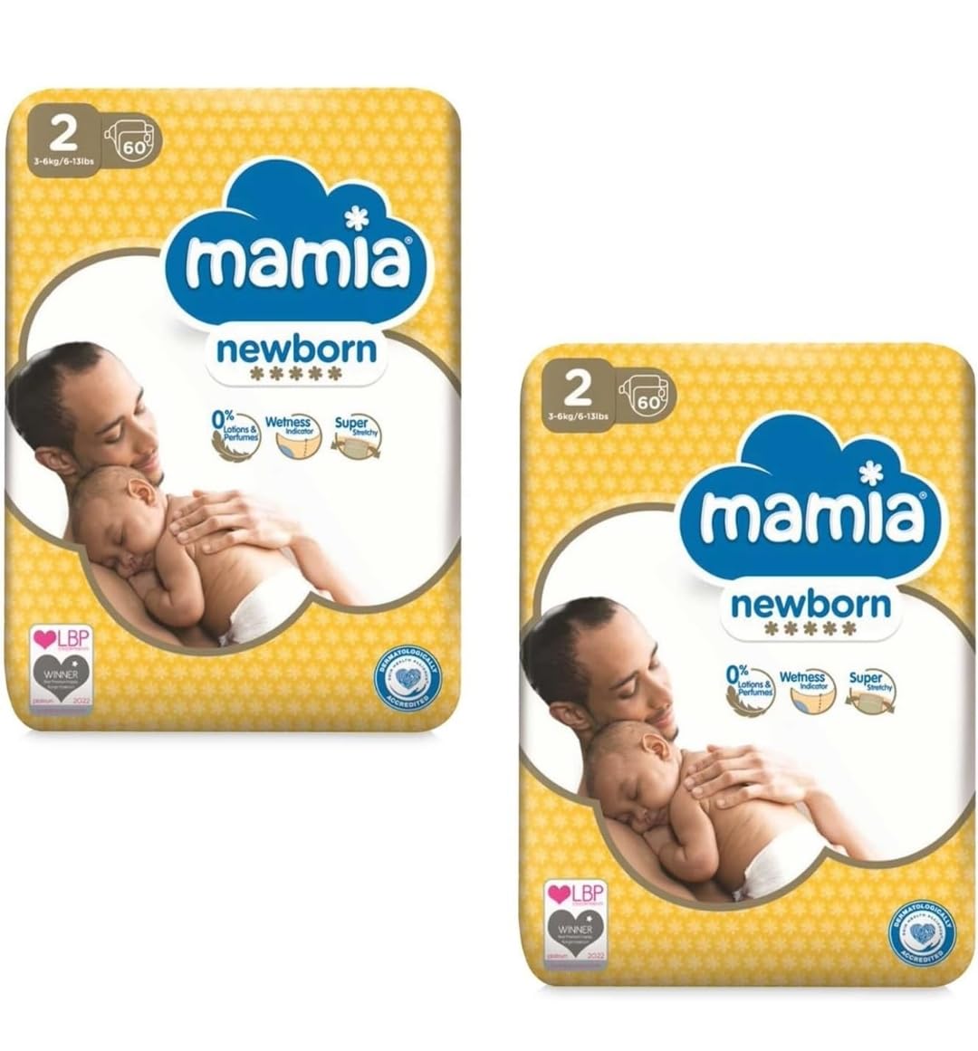 Bizzal Mamia Size 2 Newborn Nappies, 60 Pack, 2 Count