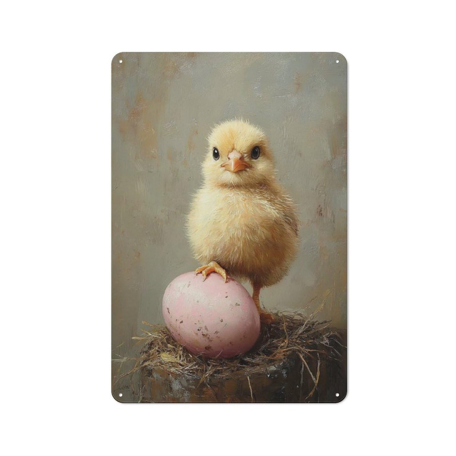 Junmoney Chick And Pink Egg Printed Metal Sign 30X20cm For Man Cave Or Games Room, Suited To Man Cave Decor Fans