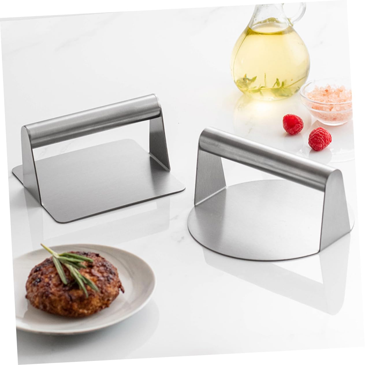 BESTonZON 2Pcs Stainless Steel Burger Press Smasher Kitchen Patty Maker for Easy DIY Burgers Ergonomic Handle for Comfort Durable Meat Press for Griddle and Grill Cooking