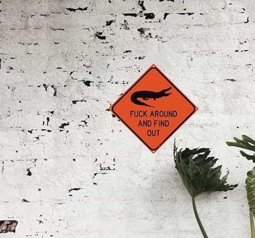 Fuck Around And Find Out 12" X 12" Funny Tin Road Sign (F Around Gator) Security Warning Keep Out Animal Lover Alligator Crocodile Carolinas Florida Swamp Reptile Home Decor #TOP4
