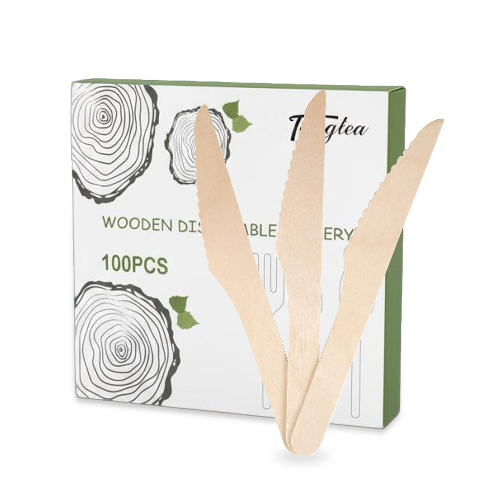 Photo 1 of 100 Pack Disposable Knives - 6.5 Inch Length Wooden Cutlery - Biodegradable Silverware For Catering Formal Events, Parties, BBQ, Picnic, Camping, Travels, Weddings, Dinner And All Other Occasions