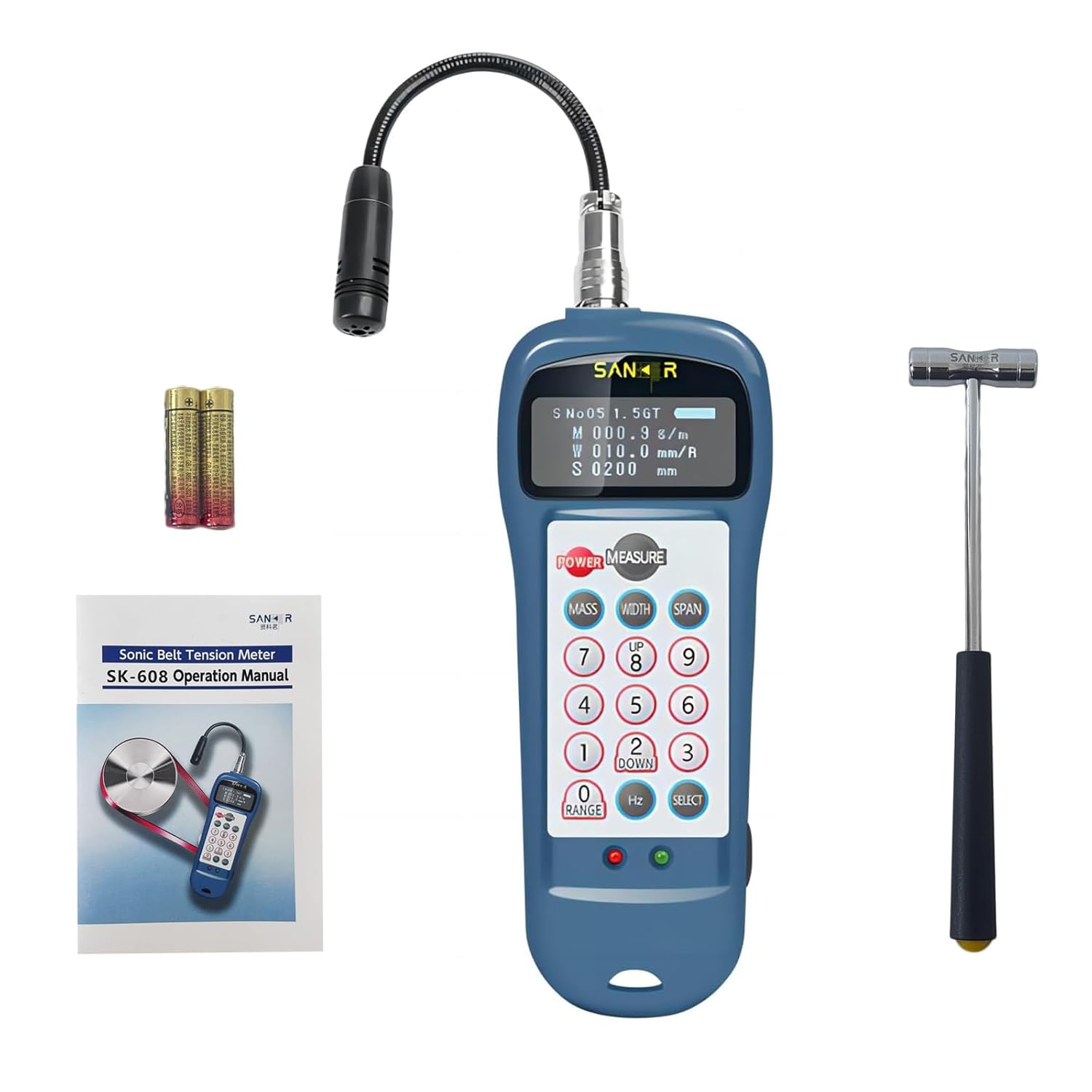 SK-608 Sonic Belt Tension Meter Tester Digital Belt Tension Gauge for Belt Tension Testing | Belt Tension Range 0.01N-99900N | Frequency Range 10.0Hz-5000Hz | Measurement Time 0.2s