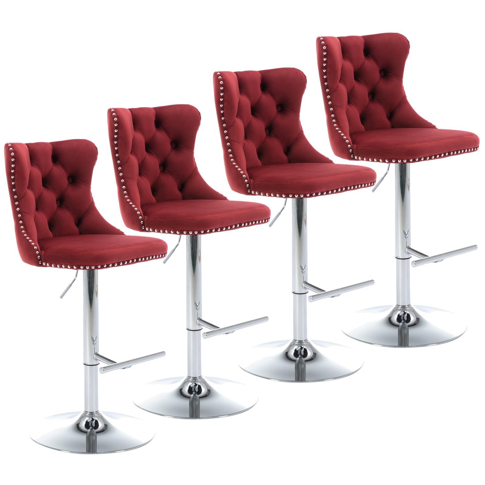 Aoowow Swivel Bar Stools Set of 4,Adjustable Barstools with Back Velvet Tufted Counter Stools Modern Upholstered Bar Chairs with Nailhead for Kitchen