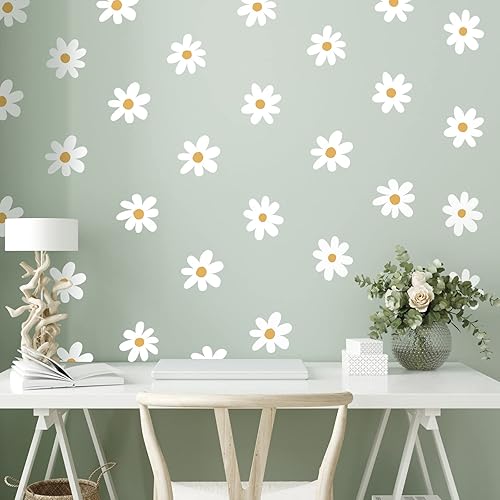 Miniatura 5 de BBTO Calcomanías de pared de margaritas de vinilo con flores, calcomanías de margaritas, calcomanías florales para despegar y pegar para guardería