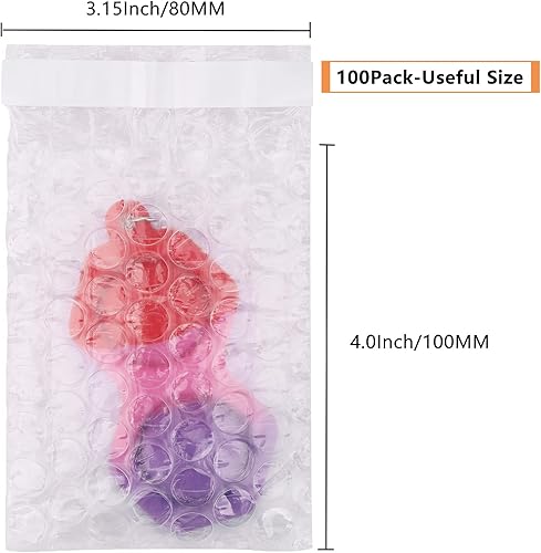 Miniatura 2 de Paquete de 100 bolsas de burbujas pequeñas de 3.15 x 4 pulgadas, bolsas de burbujas autosellantes, bolsas de amortiguación de burbujas de doble