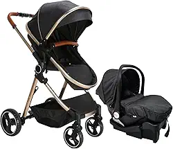 Carrinho com Bebê Conforto TS Mike Preto/Gold Premium Baby