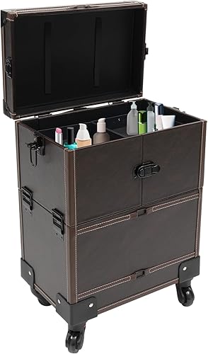 Goudergo Estuche de tren de maquillaje con ruedas para artistas, carrito de belleza, caja organizadora de cosméticos con 4 ruedas, estuche de tren