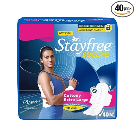 Stayfree Secure XL Sanitary Pads For Women, 40 Pads, Cottony Soft Cover