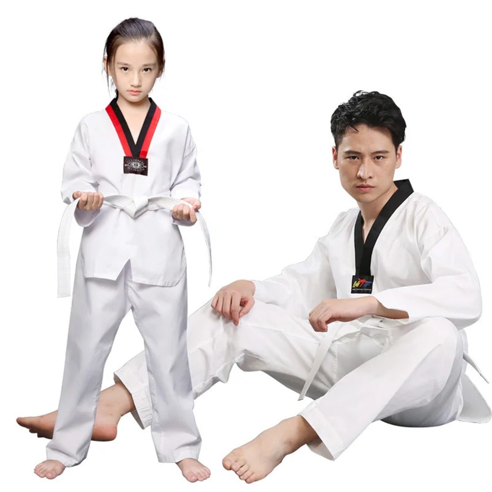 Uniforme con Cinturón Uniformes de Taekwondo Karate Judo Dobok Ropa Manga Uniforme Gi(140cm)