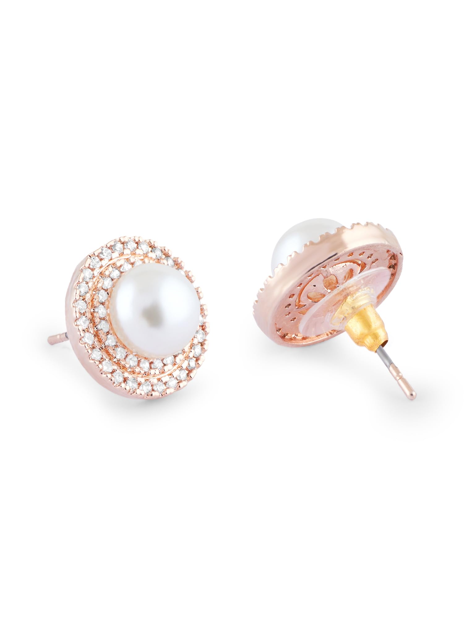 Women's Cubic Zirconia & Pearl Embellished Brass Studs Earrings