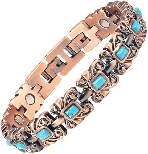 Miniatura 8 de Pulseras magnéticas para mujeres y hombres, acero inoxidable, cobre, color turquesa, con imán, regalo de joyería de moda (amarillo turquesa)