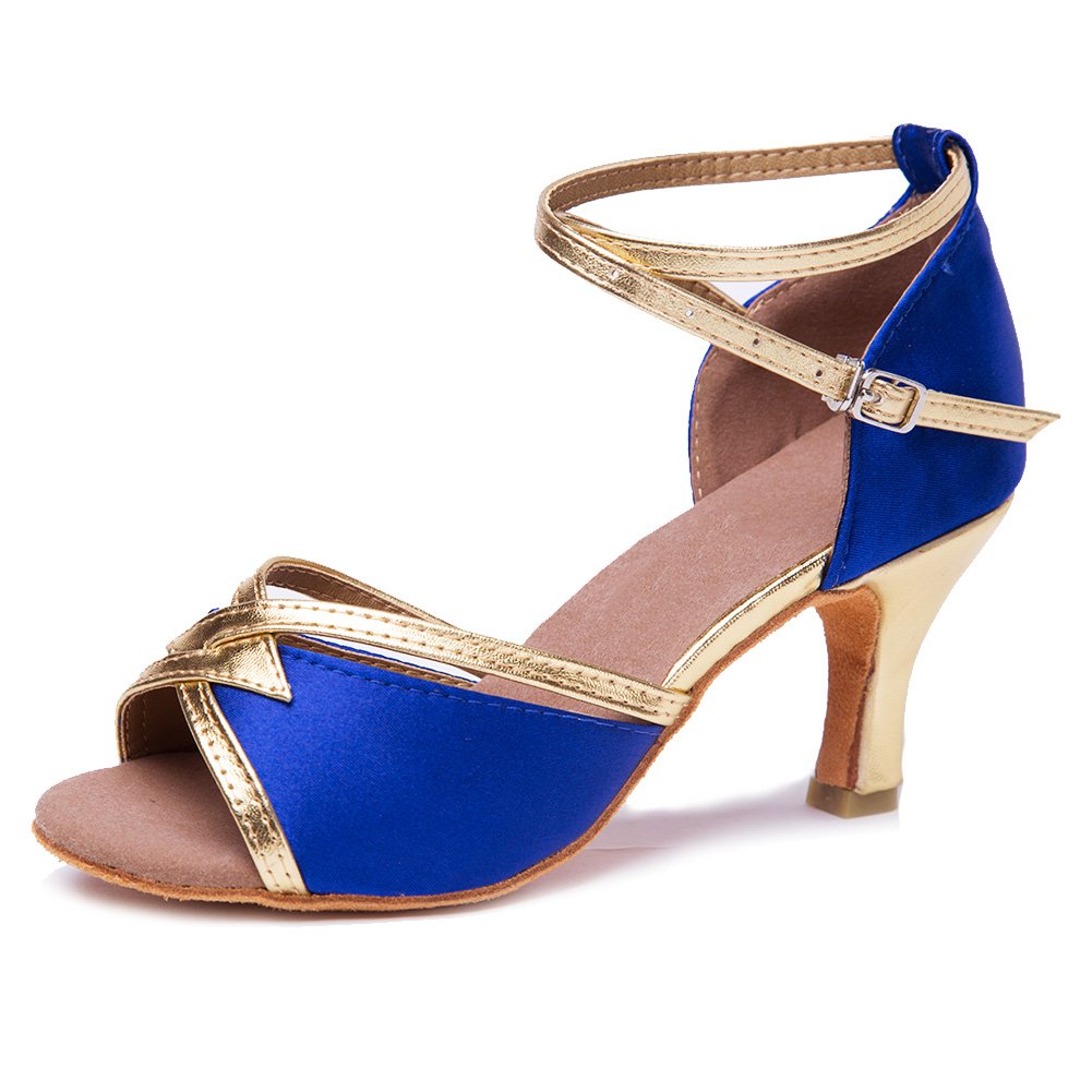 SWDZM Women's Ballroom Dance Shoes,Sequin Latin Salsa Dance Shoes,Leather D225