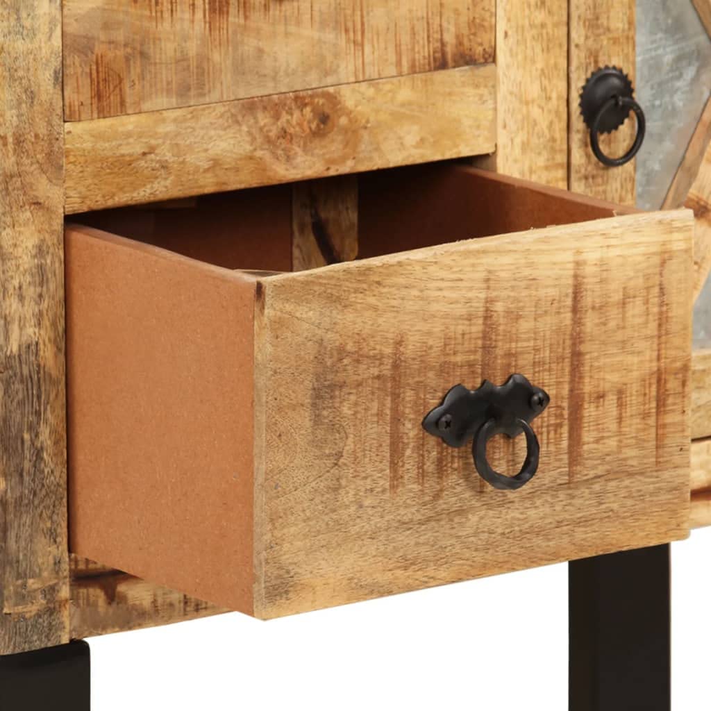 Credenza in legno di mango massiccio, 60 x 30 x 76 cm, con gambe in acciaio per interni moderni, cassettiera robusta con superficie decorativa e ampio spazio