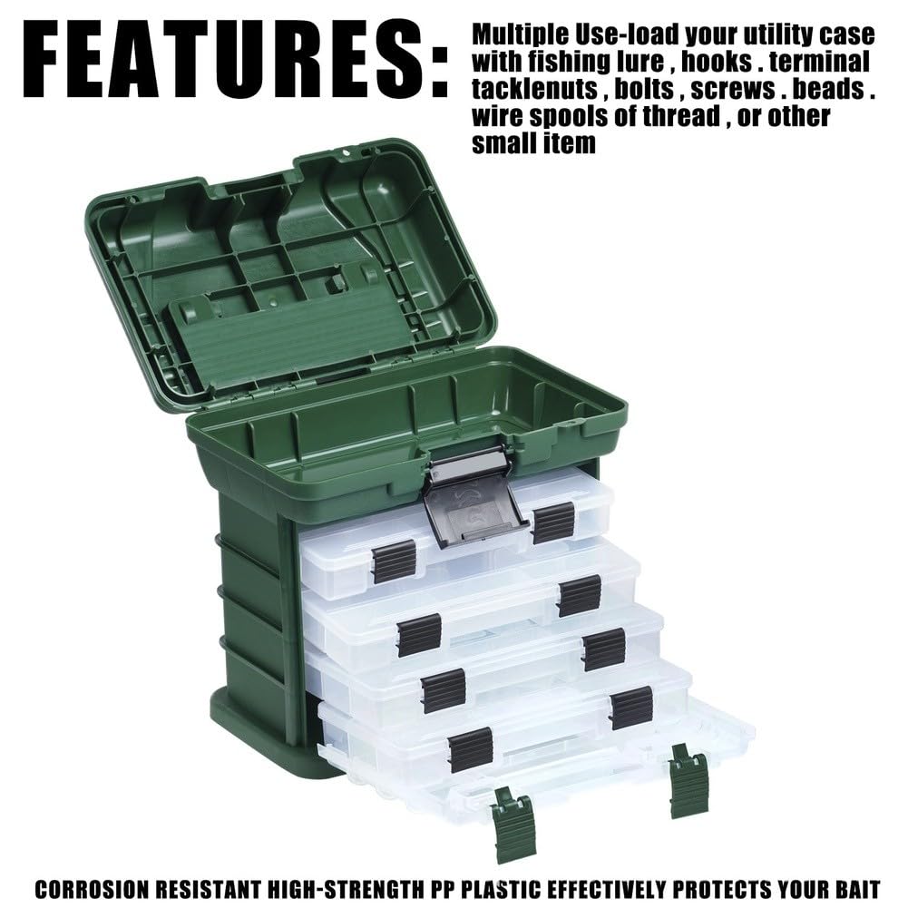Caja de aparejos de pesca multifuncional con asa, organizador de almacenamiento de polipropileno impermeable con cajones, señuelos, ganchos y equipo