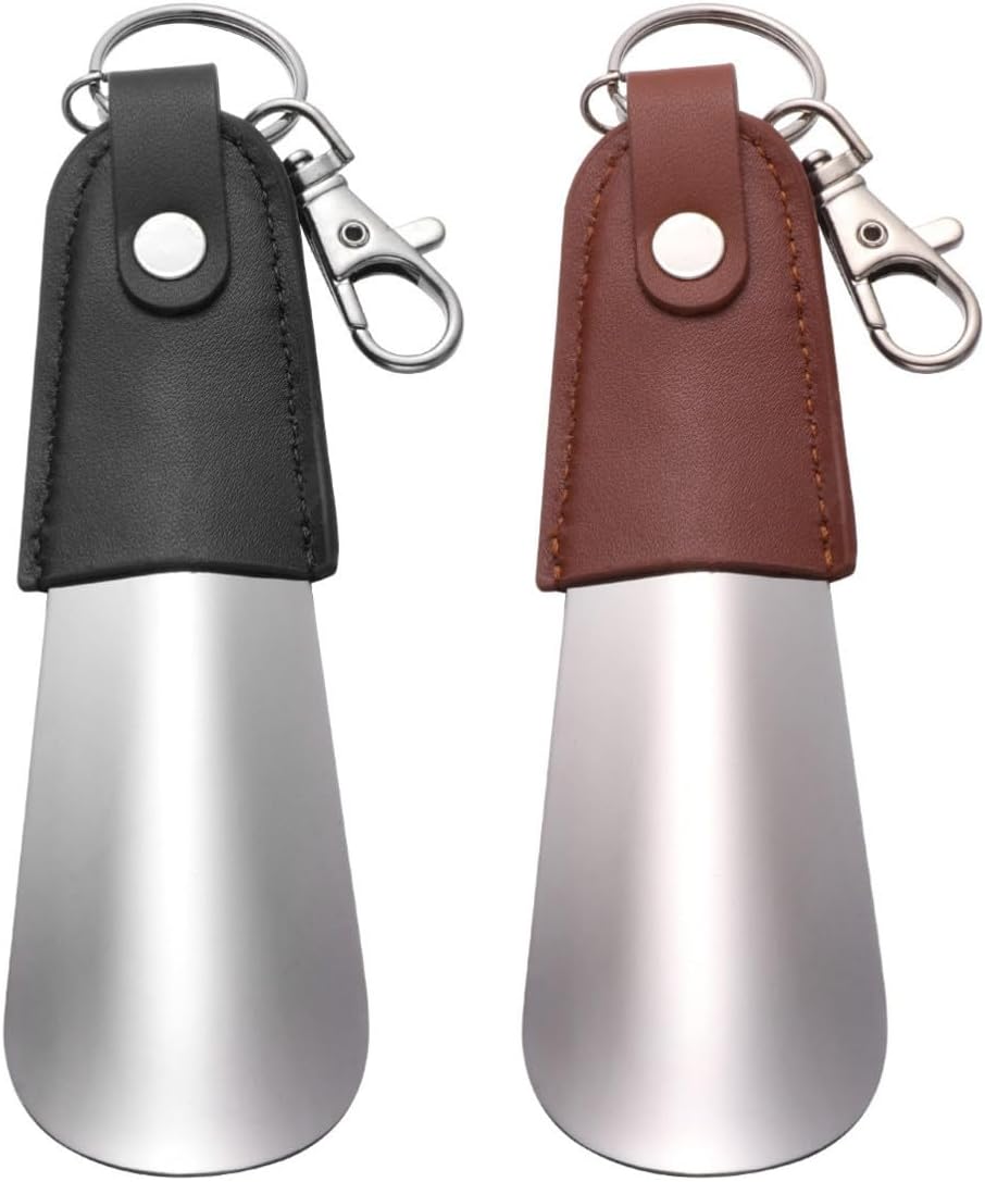 12cm Steel Shoe Horn with Key Ring Non-slip Travel Shoe Horn for Men and Women Easy to Carry Brown for Daily Trip and Travel