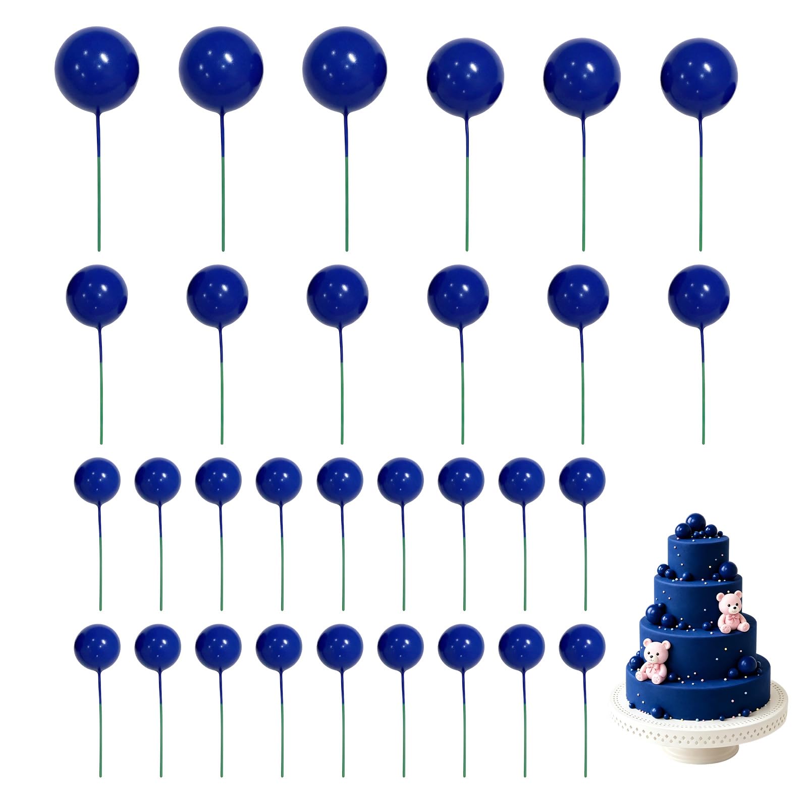 30Pcs Cake Balls Decorations - Royal Blue Foam Ball Cake Toppers