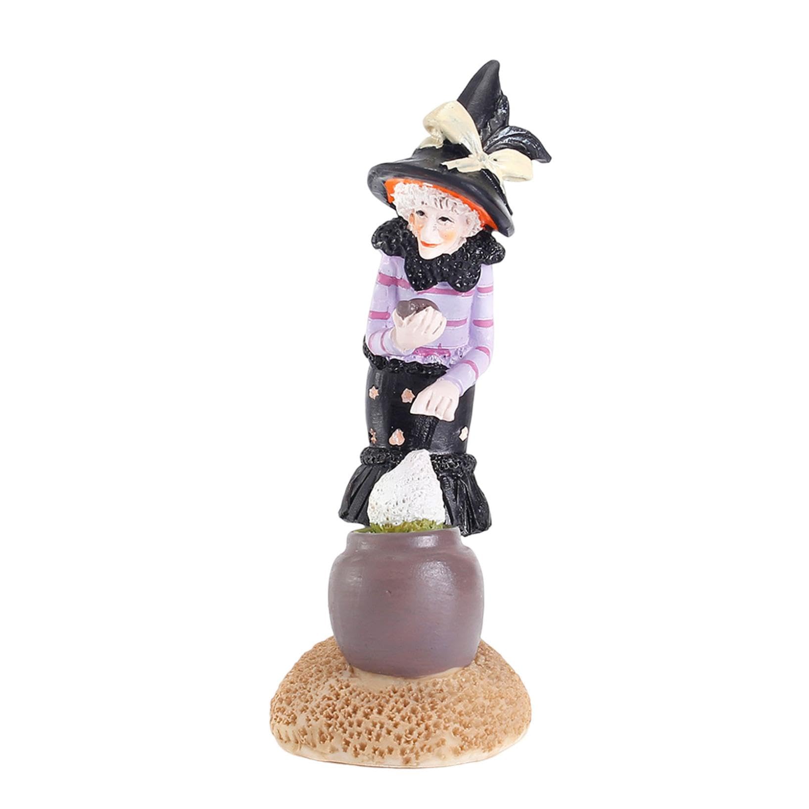 Bagmrteho Halloween Witch Resin Statue Desktop Ornaments Handicraft Witch Figurine Sculpture for Home Yard Garden Decor (F)