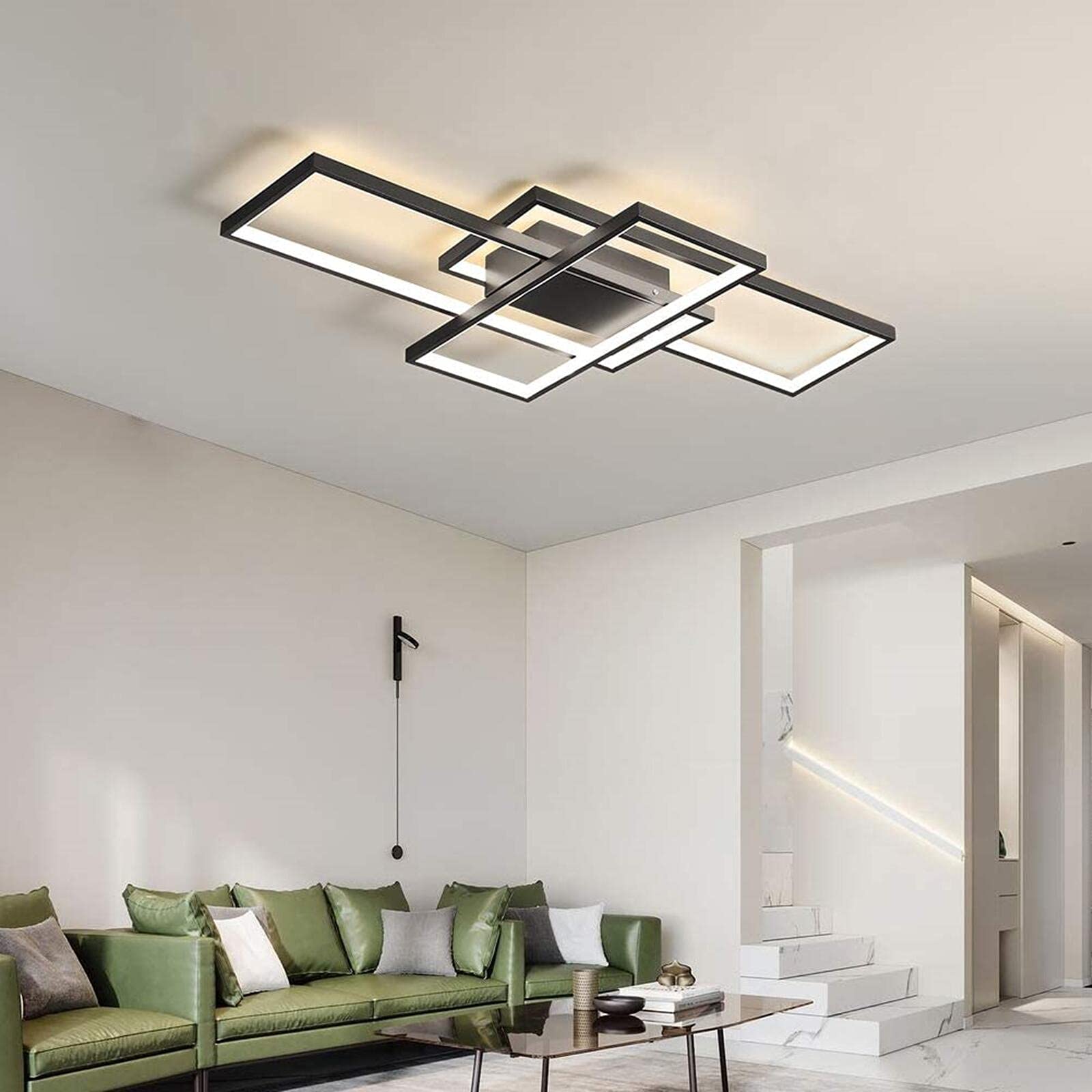 LED Lámpara De Techo De Salón Luz De Techo De Comedor Moderno Regulable Control Remoto Dormitorio Decoración Araña De Techo Cocina Creativa Estudio Balcón Pasillo Corredor Luces,Negro,80x45x6.5cm