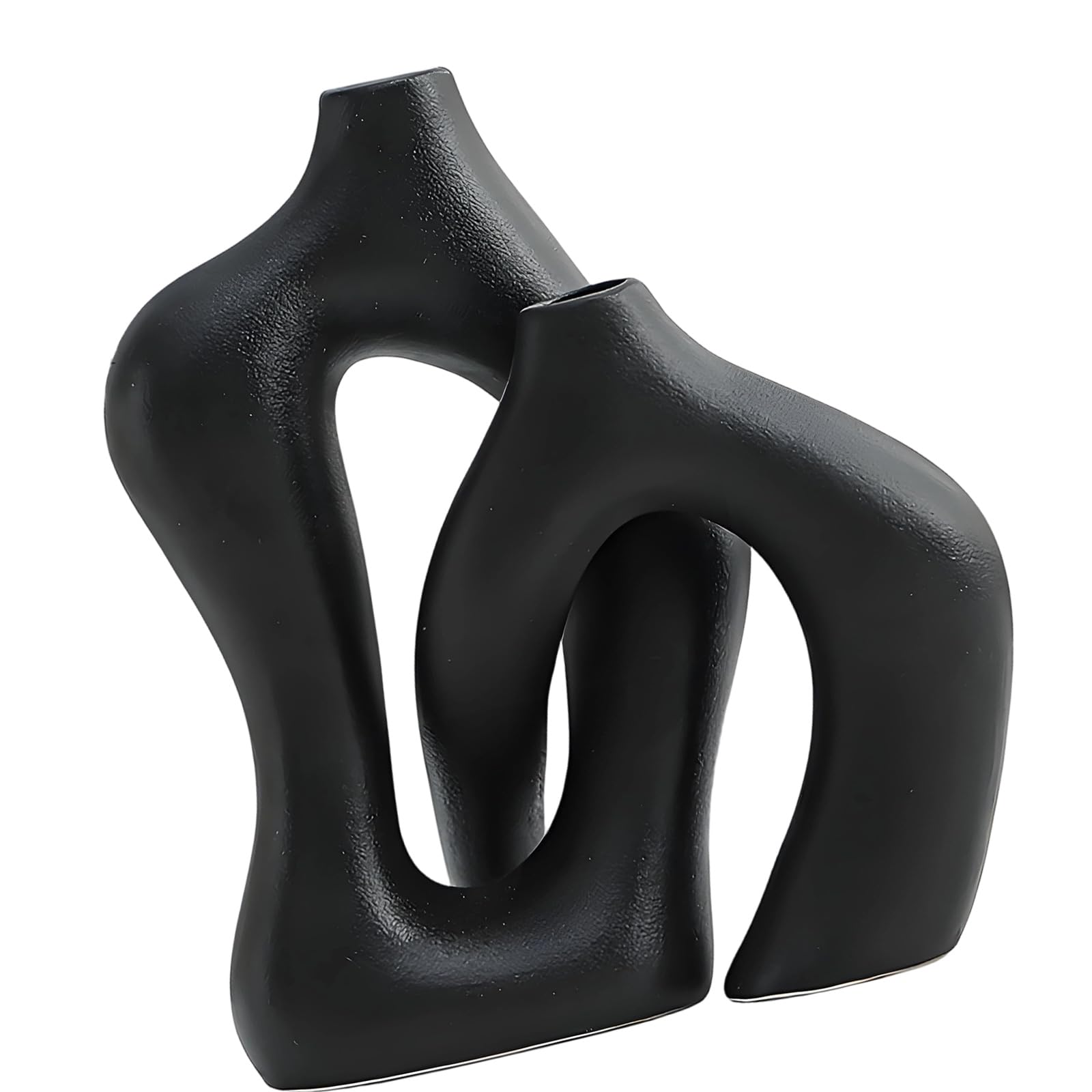 Ceramic Flower Vase with Double Opening Sculptural Form, Abstract Tabletop Decor for Living Room and Entryway Accent Abstract Ceramic Vase Flower Double Opening Decor Sculptural Tabletop Living Room