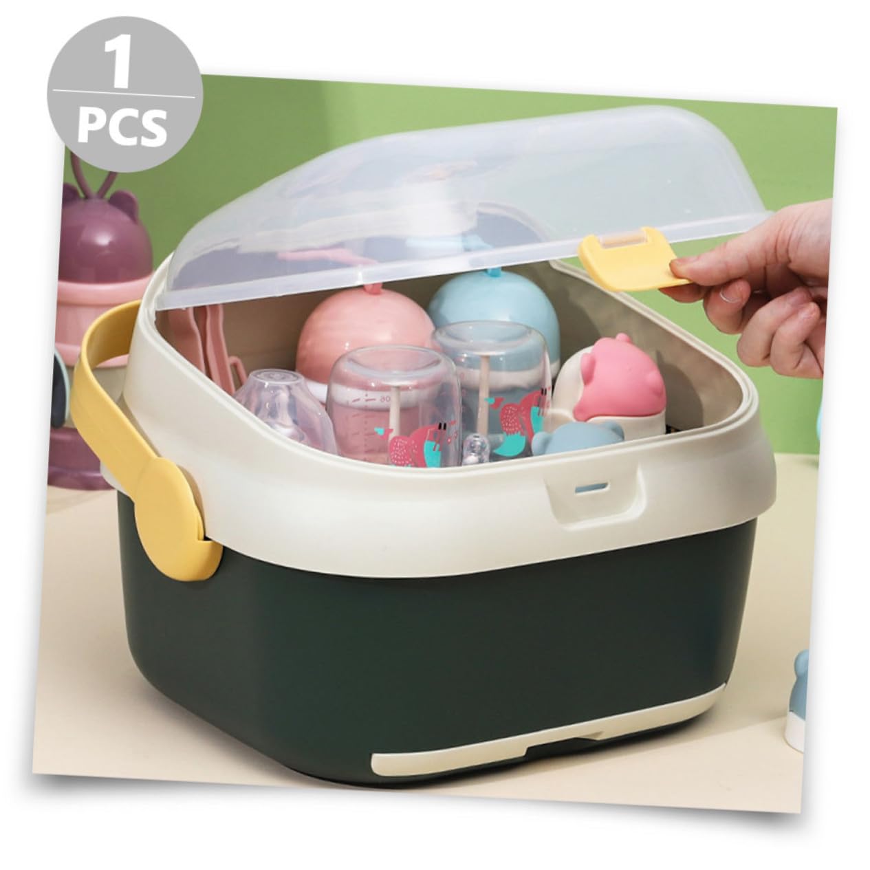 HEMOTON Boîte de Rangement Support Multifonction Couvercle Étanche en PP pour Biberons pour Séchage et Conservation des Biberons et Tétines