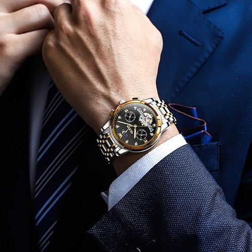 Miniatura 2 de OLEVS Relojes para hombre automático esqueleto 5 manecillas mecánico reloj de lujo clásico calendario acero inoxidable impermeable reloj de pulsera