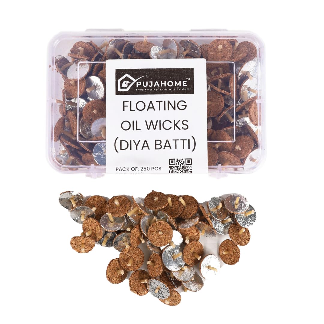 Pujahome Floating Oil Wicks – Pack of 250 | Eco-Friendly Cork-Based Diya Batis for Pujas & Festivals | Long-Lasting, Smoke-Free Cotton Wicks for Traditional Oil Lamps