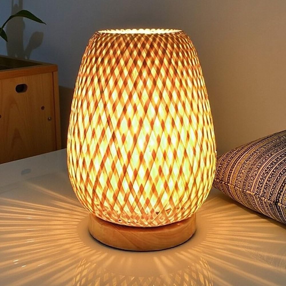 lampki nocne Lampka biurkowa, lampka nocna, sypialnia, salon, atmosfera, bambusowa, tkana, zakwaterowanie, mała do czytania