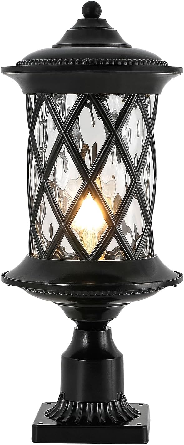 Industrial Exterior Lamp Post Lighting Fixture Waterproof Post Light Outdoor with 3-Inch Pier Mount Base, Water Glass Lampshade 60W E26 Retro Outdoor Pillar Light for Yard, Porch, Patio