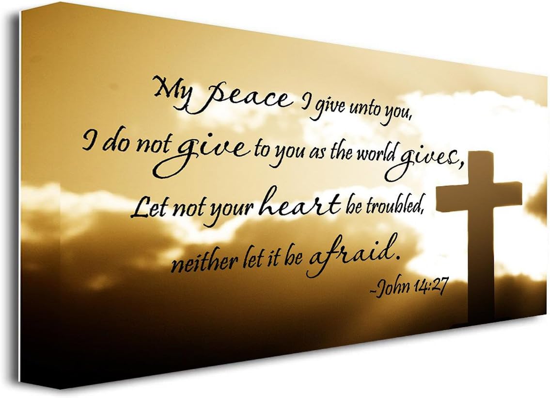 FRAMED CANVAS PRINT My peace I give unto you, I do not give to you as the world gives, Let not your heart be troubled, neither let it be afraid John 14:27 religious (22"x12")