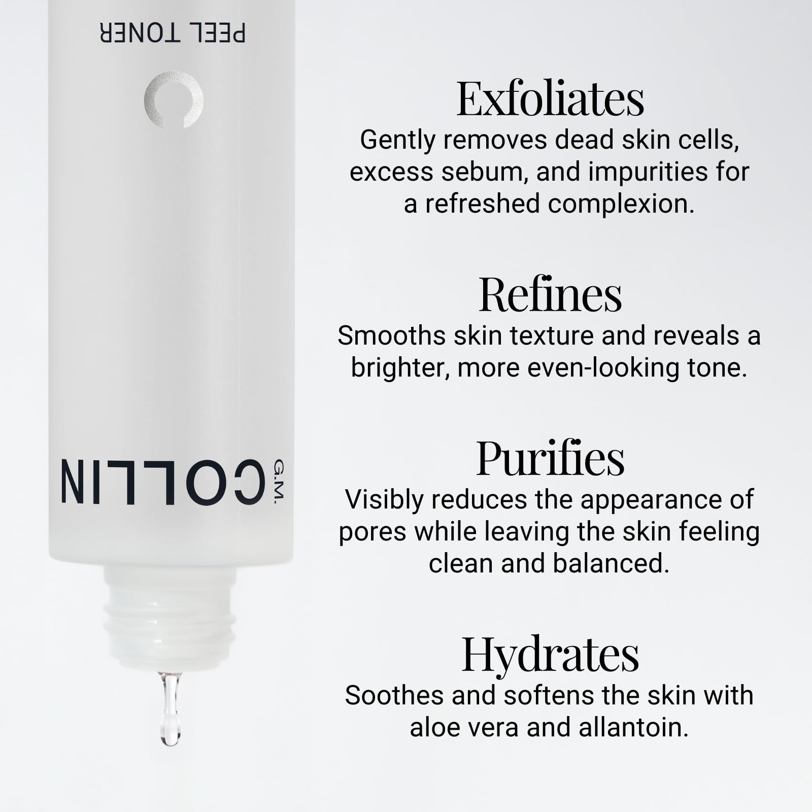 G.M. COLLIN Peel Toner Exfoliant | Daily Leave-On Liquid with AHA BHA PHA | Salicylic Acid Toner for Pores & Smooth Skin | Aloe Vera Soothes & Hydrates