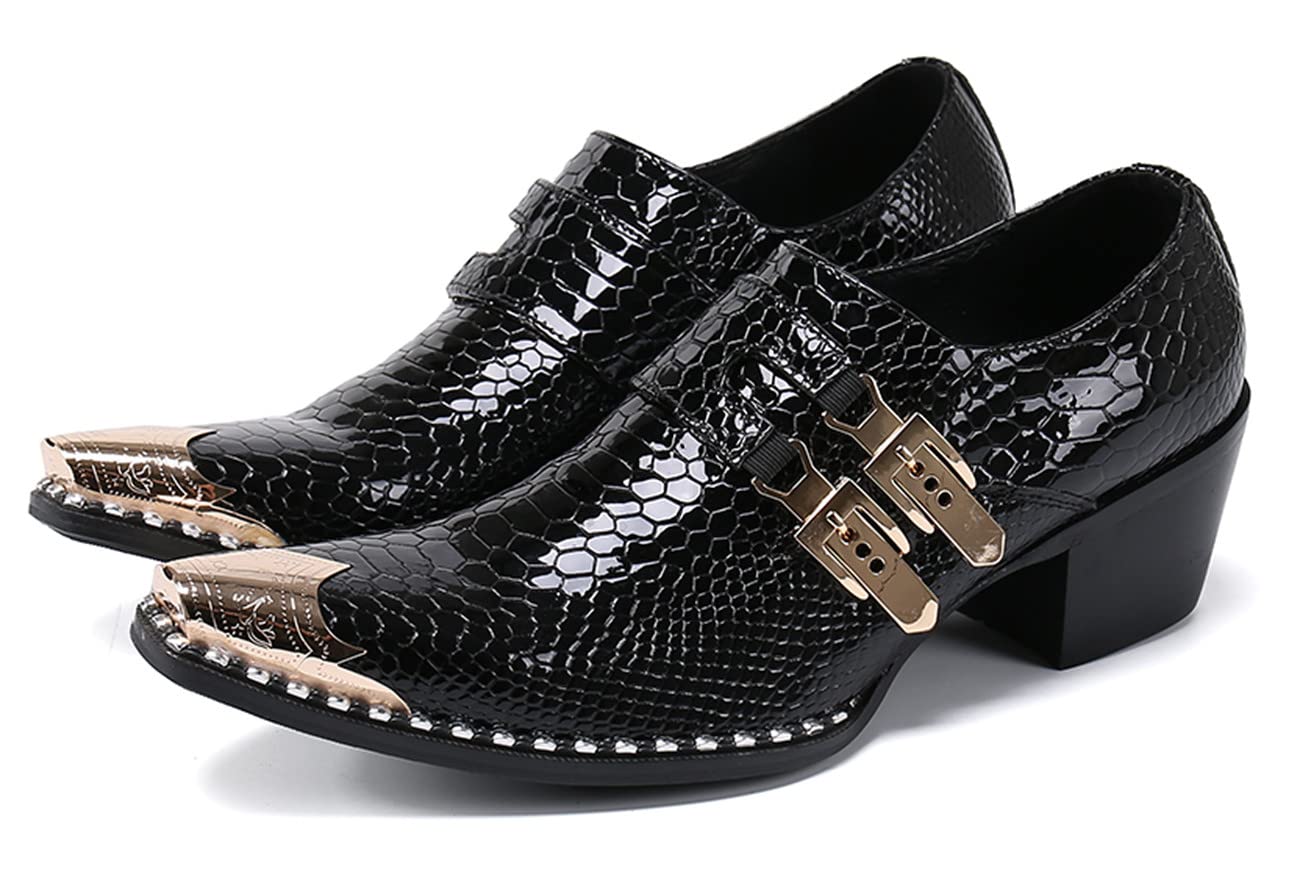 Snakeskin Men's Metal Tip Dress Shoes Santimon Mens Western