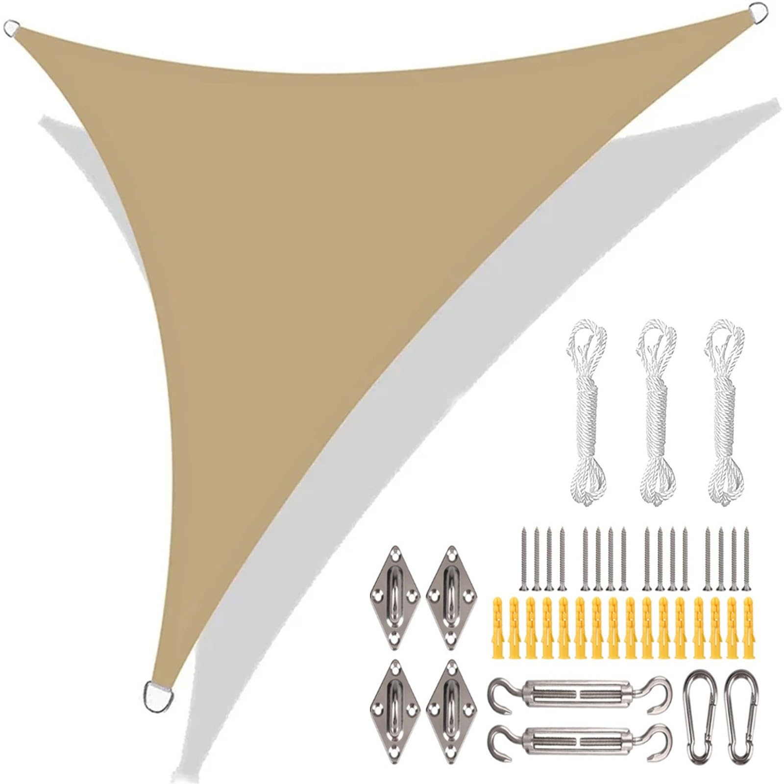 Sonnensegel Dreieckig 4 Größe 9 Farbe Wasserdicht Grau Schwarz Dreieck Sonnensegel Baldachin UV Block Unterstände for Outdoor Hinterhof Markise Garten(Sand and 24pc,300x300x300cm)