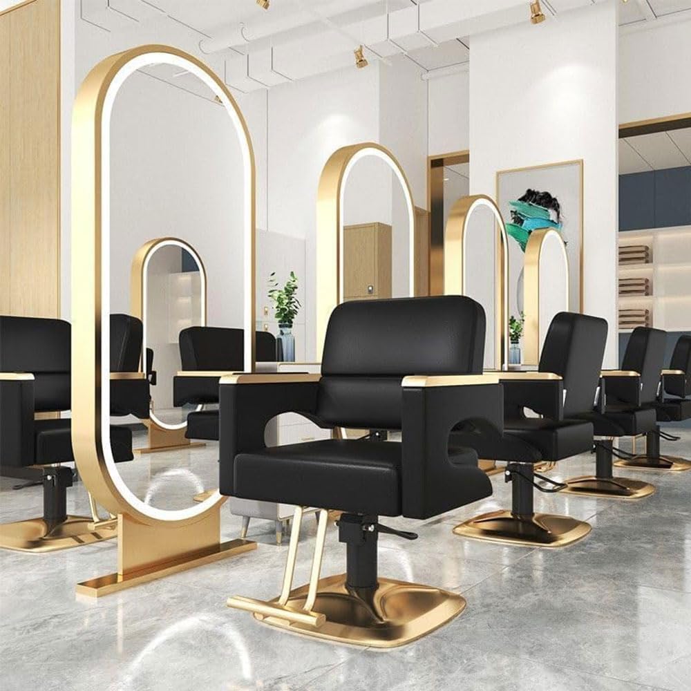 Sillón Profesional de Peluquería, 360º Giratoria con Base Fijo de Metal, Altura Regulable, Asiento Suave y Cómodo de Material Piel