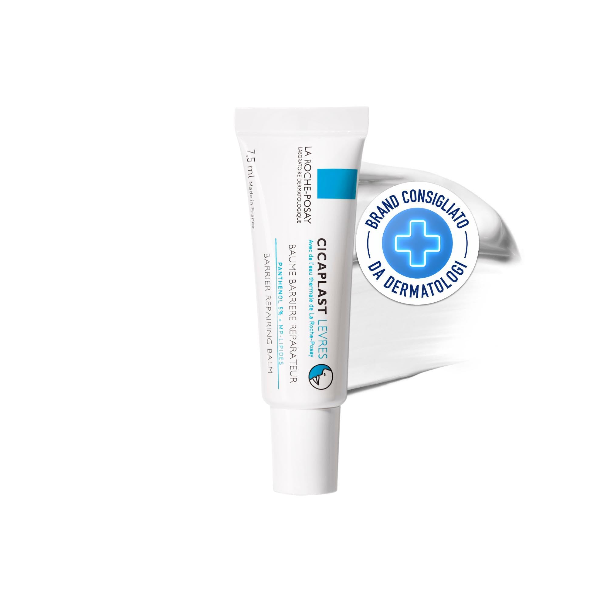 La Roche-Posay, Cicaplast, Balsamo labbra barriera riparatrice, lenisce e protegge, arricchito con pantenolo e lipidi, per labbra screpolate e danneggiate, 7,5 ml