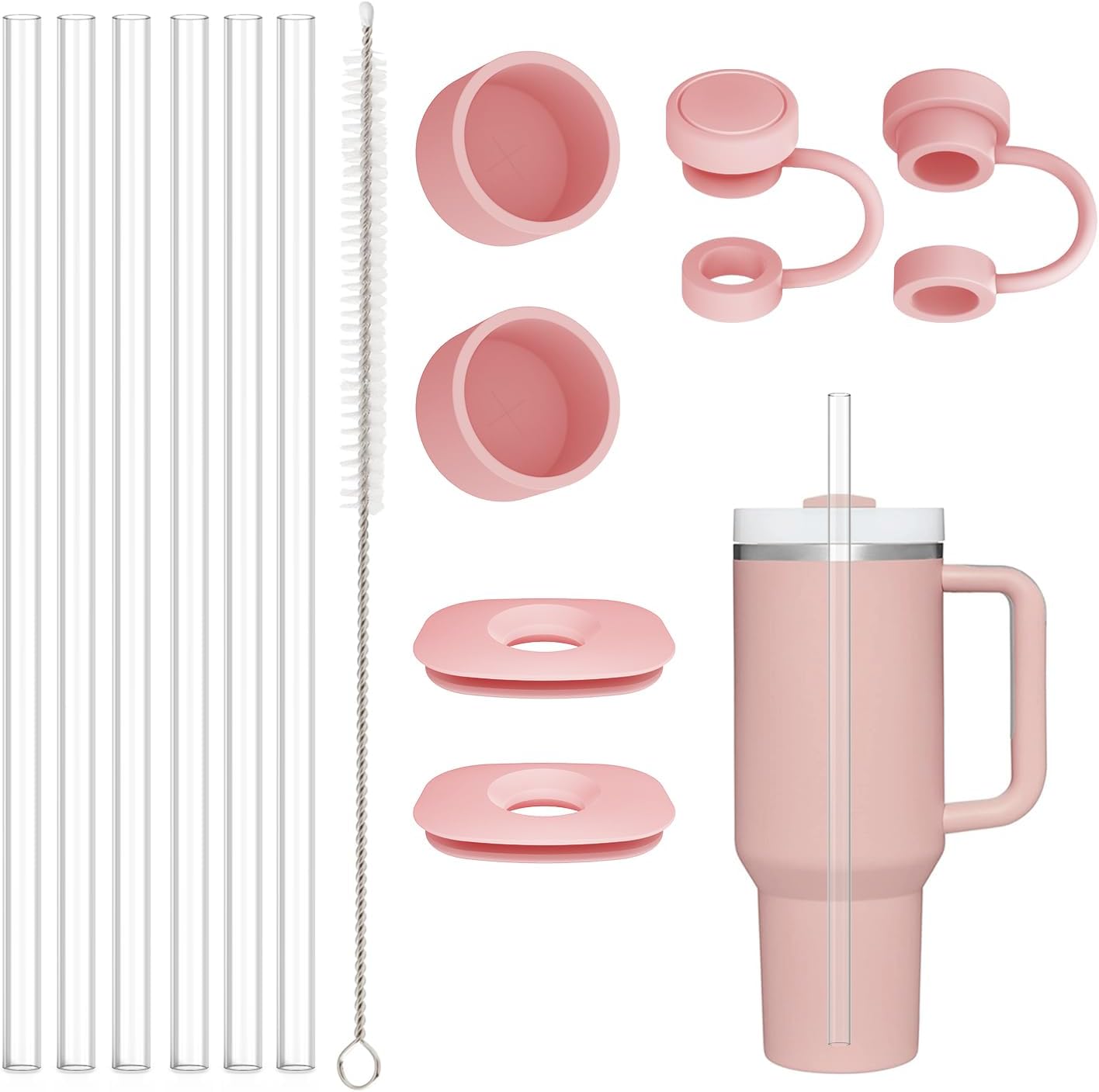 6 Pack Replacement Straw Compatible with Stanley 40oz Cup Tumbler, Reusable Straws with Cleaning Brush for Stanley Adventure Travel Tumbler, Clear Straw for Stanley Accessories