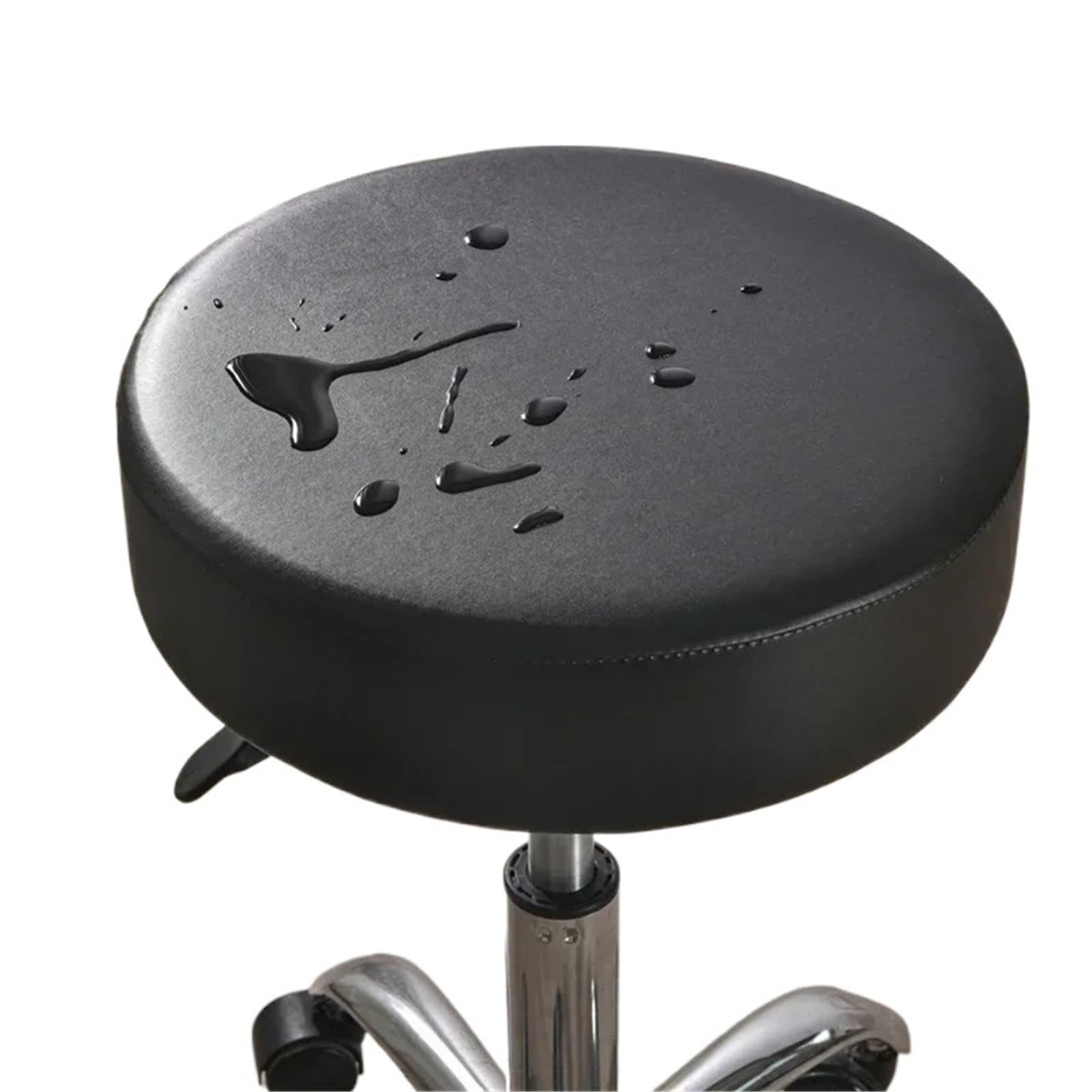 SHENJMAI Stool Covers Round Round Stool Cover Leather Elastic Barstool Covers Solid Color Rotating Chair Slipcover Home Hotel Decor(Black)