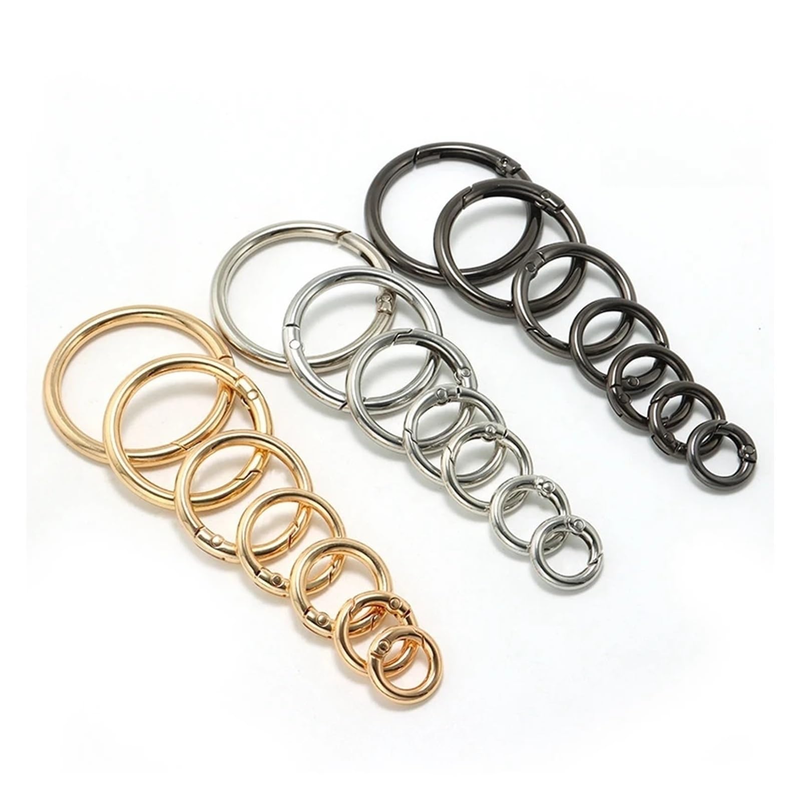 Anillos redondos de resorte metal 30 piezas Gancho presión anillo redondo Llavero circular que se puede abrir Bolsa Ganchos correa Kit costura Correas Bucle(Gray,25mm)