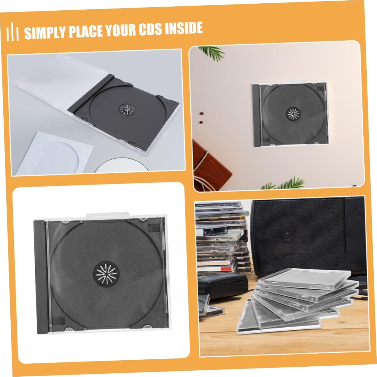 Hemobllo 10 pezzi Custodia CD Trasparente con Base Nera Archiviazione per Dischi Musicali Ufficio Protezione Robusta e Versatile