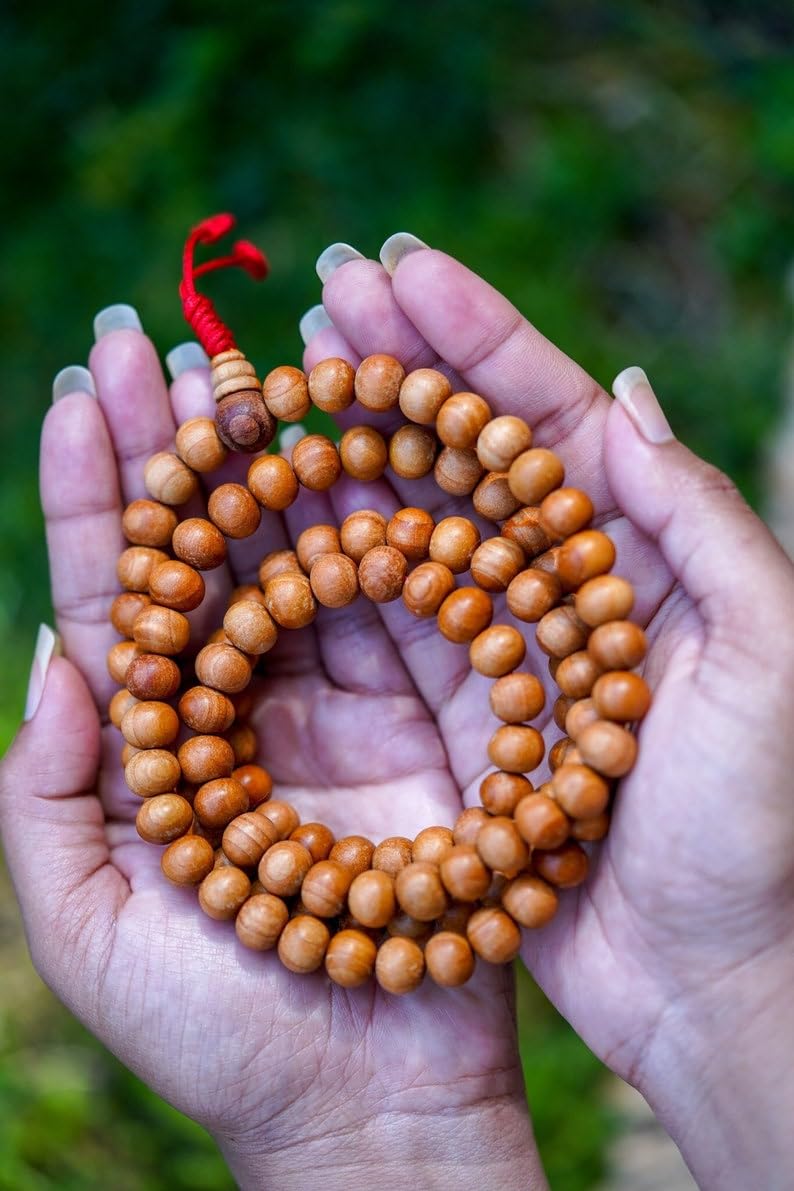 Cuentas Mala de piedra de sándalo, collar de 108 mala, nudos, collar WWG, joyería de yoga, cuentas de meditación, joyería espiritual, joyería bohemia, 36inch, Gema
