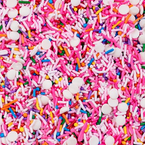 Image of Fancy Sprinkles Pink Pinata Sprinkle Mix | Hot Pink, Pastel Pink & Rainbow Jimmies | Cake, Cupcake & Funfetti Baking | Birthday Party & Girls Night | 1 Pack (0.5c)