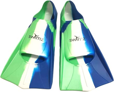 Swimz Short Blade Silicone swim Training Fins - Blue / White / Green