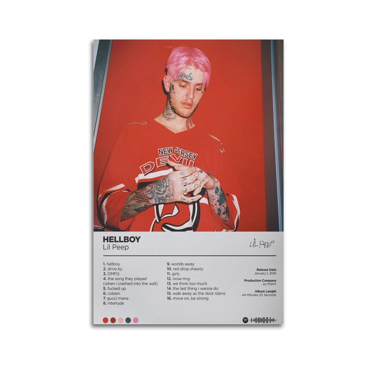 Fdrpmhc Unframe-Style Lil Peep - Hellboy Album Poster Canvas Wall Art Decor Living Room Modern Family Bedroom 08X12inch(20X30cm)